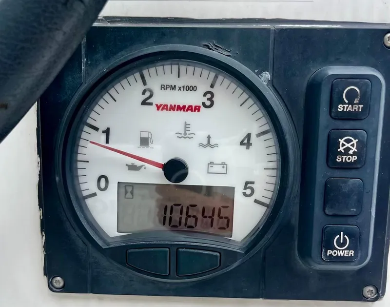 Slide: The Image of Yanmar engine control panel on 2017 Lagoon 39, showing RPM and hour meter reading 10645. - 26