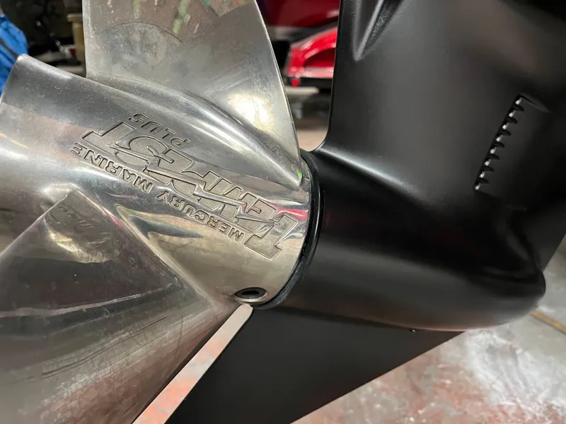 Slide: The Image of Close-up of a Mercury Marine propeller on a 2015 Nitro Z7 boat. - 11