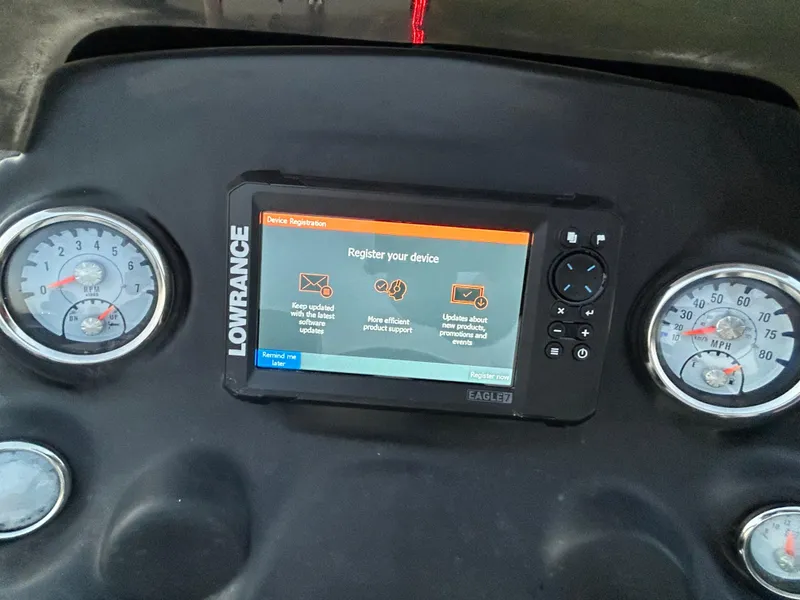 Slide: The Image of Dashboard of a 2015 Nitro Z7 with Lowrance device and gauges. - 30