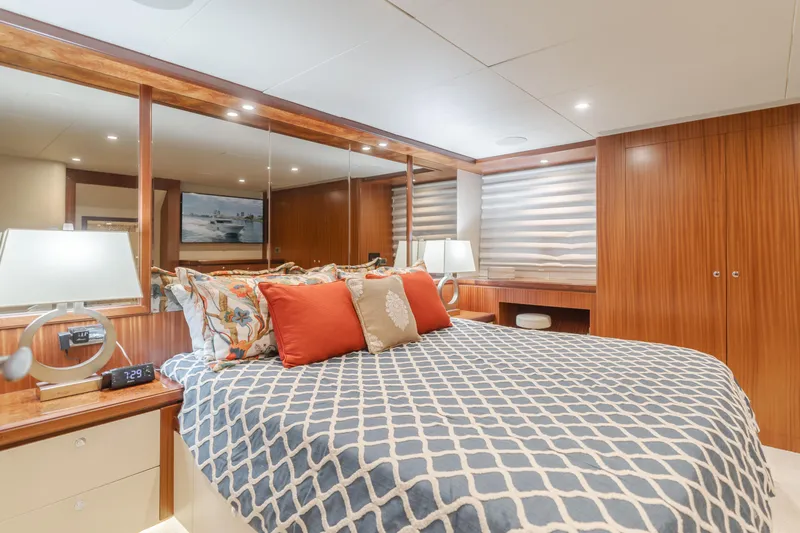 Slide: The Image of Luxurious bedroom interior of 2015 Ocean Alexander 72 yacht with elegant wood finishes. - 20