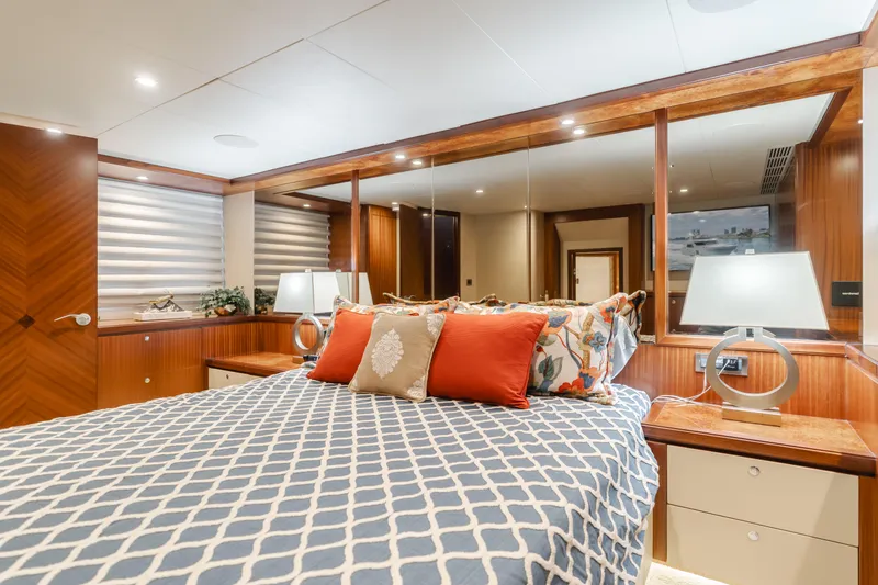 Slide: The Image of Luxurious bedroom interior of 2015 Ocean Alexander 72 yacht with elegant decor and lighting. - 21
