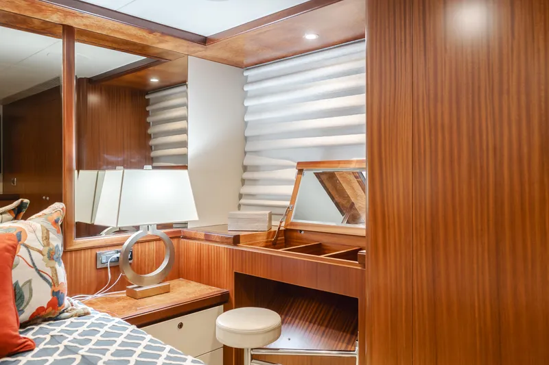 Slide: The Image of Luxurious cabin interior of 2015 Ocean Alexander 72 yacht with wooden furnishings and elegant decor. - 22