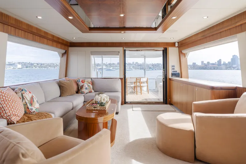 Slide: The Image of Luxurious interior of 2015 Ocean Alexander 72 yacht with elegant seating and waterfront view. - 35