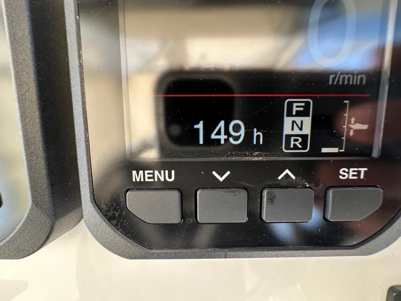 Slide: The Image of Digital display showing 149 hours on a 2021 AmeraCat 27 Gen II DC boat. - 44