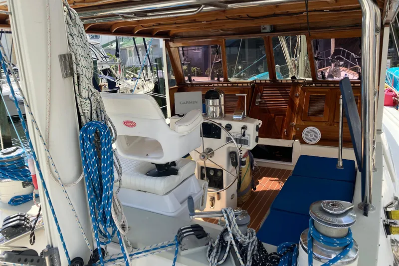Slide: The Image of Interior view of a 2014 Seaton Custom Ketch sailboat with navigation equipment. - 38