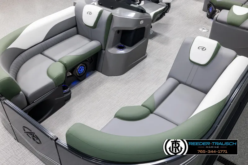 Slide: The Image of 2025 Avalon LSZ CRB boat interior with stylish seating and modern design. - 10