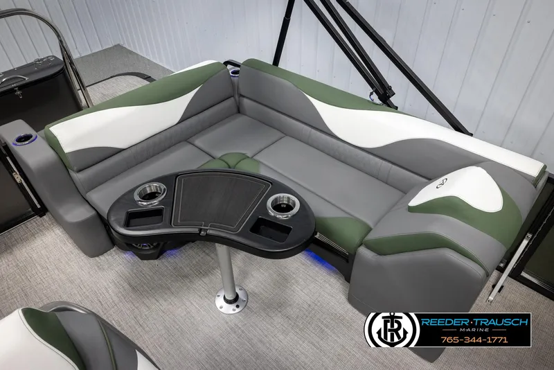 Slide: The Image of Luxurious seating area in 2025 Avalon LSZ CRB pontoon boat with modern design. - 23