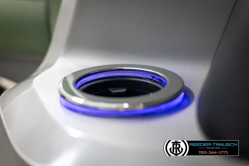 Slide: The Image of Illuminated cup holder in 2025 Avalon LSZ CRB boat interior. - 39