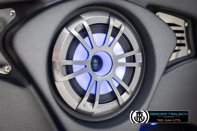 Slide: The Image of Speaker with blue LED light in 2025 Avalon LSZ CRB boat interior. - 40
