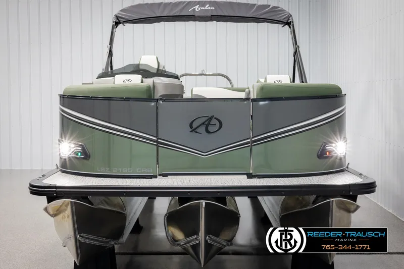 Slide: The Image of 2025 Avalon LSZ CRB pontoon boat with sleek design and modern features. - 8