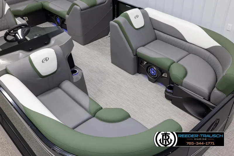 Slide: The Image of Luxurious interior of 2025 Avalon LSZ CRB pontoon boat with plush seating and modern design. - 9