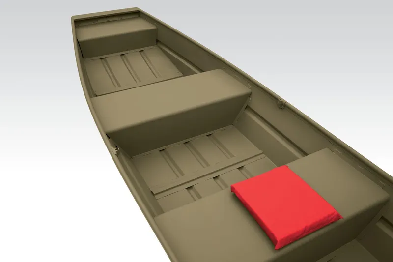 Slide: The Image of 2025 Tracker Grizzly 12 Jon boat on trailer, parked in a lot. - 3