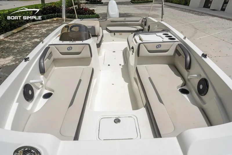 Slide: The Image of 2021 Hurricane SunDeck Sport 205 OB boat interior with spacious seating and modern design. - 14