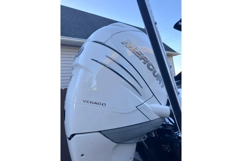 Slide: The Image of 2020 Crevalle 26 HBW with Mercury Verado outboard engine, side view. - 34