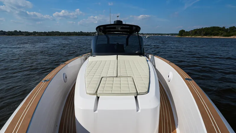 Slide: The Image of 2025 Pardo Yachts 38 Walkaround on water, featuring sleek design and spacious deck. - 27