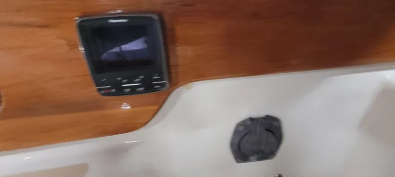 Slide: The Image of Control panel on 1980 Shannon 38 Ketch boat with wooden interior. - 21