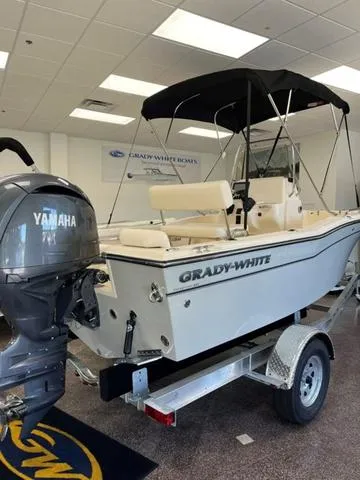 Slide: The Image of 2025 Grady-White Fisherman 180 boat with Yamaha engine on display in showroom. - 3