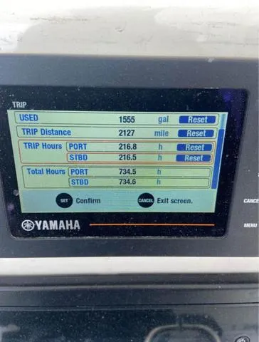 Slide: The Image of Yamaha display showing trip data for a 2019 Cobia 301CC boat. - 5