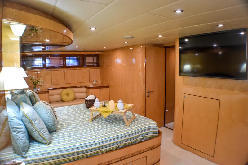 Slide: The Image of Luxurious 2006 Johnson Country Kitchen yacht bedroom with modern decor and large TV. - 16