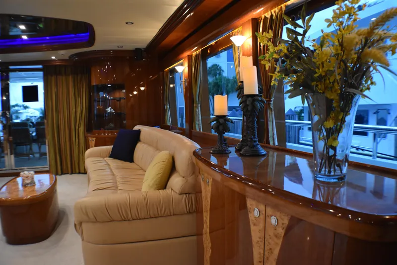 Slide: The Image of Luxurious yacht interior with elegant decor, featuring plush seating and ambient lighting, Johnson Country Kitchen 2006. - 41