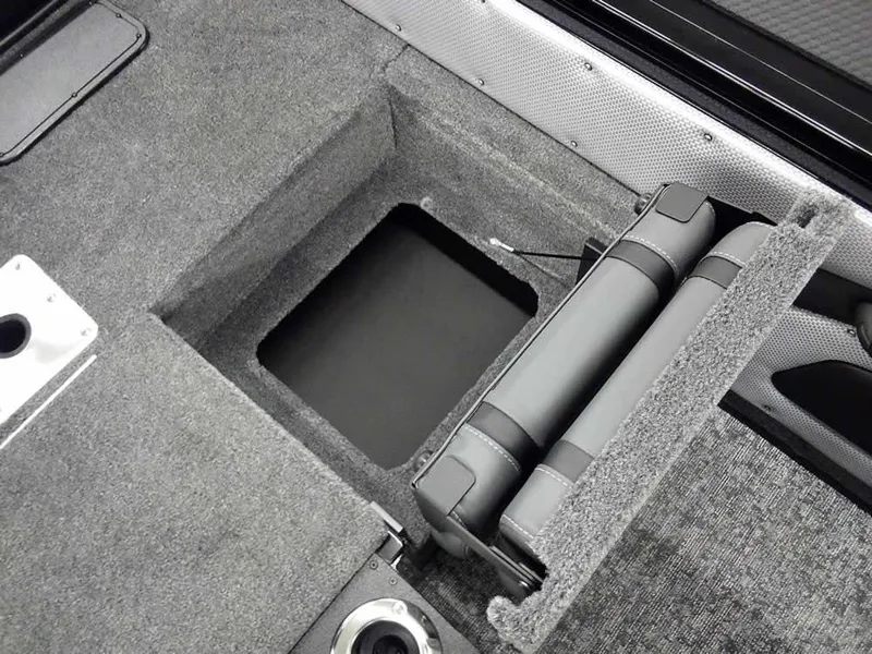 Slide: The Image of 2025 Ranger VX1888 WT boat interior with storage compartment and foldable seat. - 35