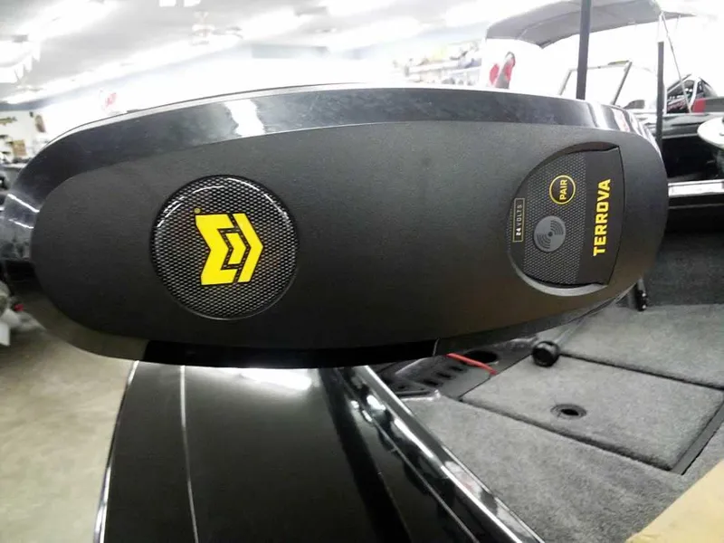 Slide: The Image of Close-up of a 2025 Ranger VX1888 WT boat with a Terrova trolling motor. - 8