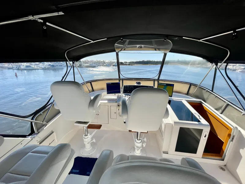 Slide: The Image of Flybridge of 2003 Ocean Alexander 510 Classico yacht with panoramic water views. - 29