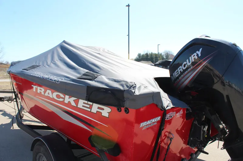 Slide: The Image of 2018 Tracker Pro Guide V-175 SC boat with Mercury engine, covered and on trailer. - 45