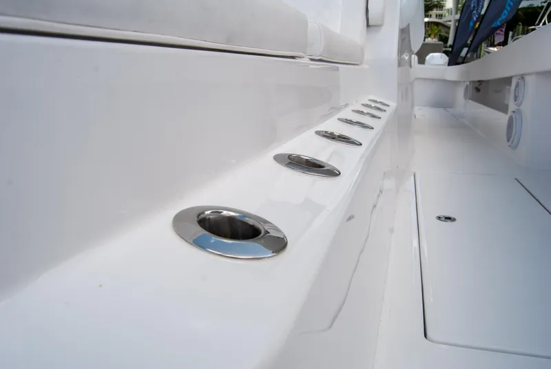 Slide: The Image of 2025 Front Runner 43 Catamaran deck with stainless steel fixtures. - 16