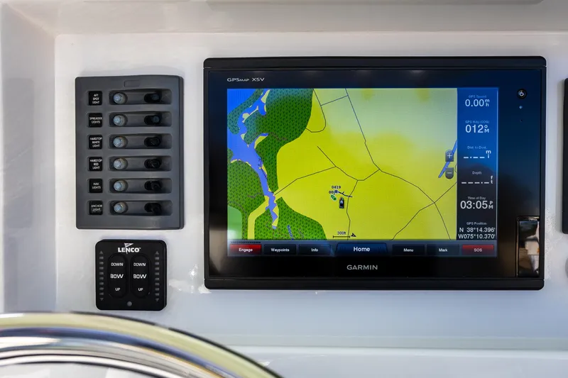 Slide: The Image of Garmin GPS display and control panel on 2005 French Yachts 34 Center Console. - 10