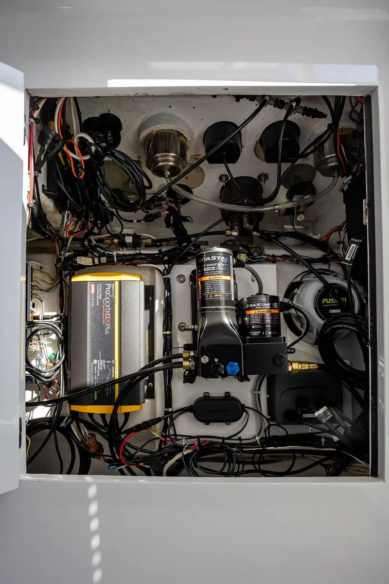 Slide: The Image of Electrical components inside a 2005 French Yachts 34 Center Console boat. - 14