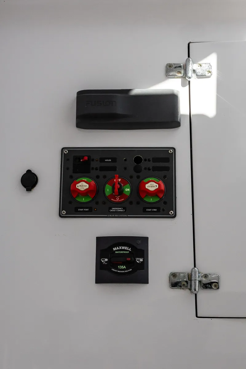 Slide: The Image of Control panel on 2005 French Yachts 34 Center Console boat. - 17