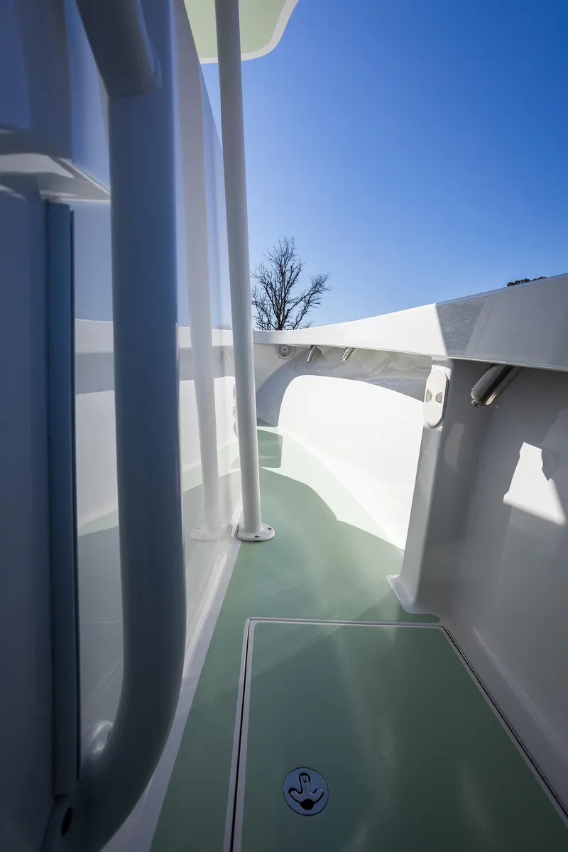 Slide: The Image of 2005 French Yachts 34 Center Console deck with clear blue sky. - 27