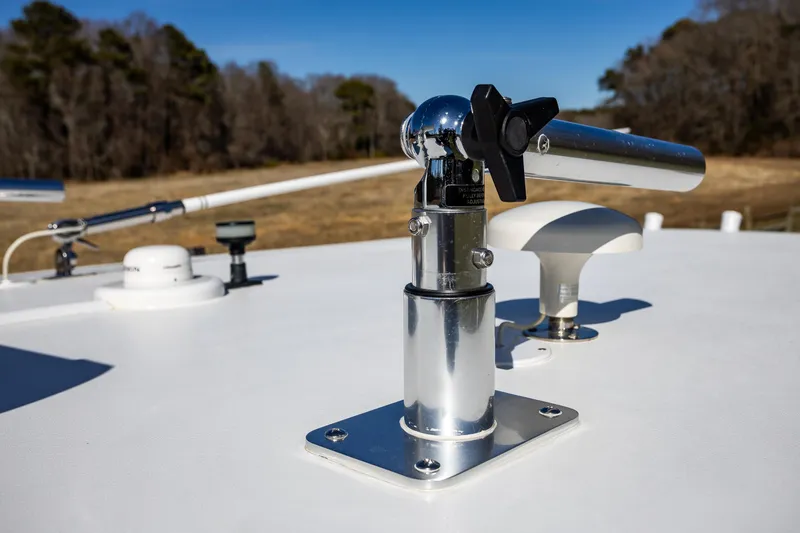 Slide: The Image of Close-up of a 2005 French Yachts 34 Center Console deck equipment. - 45