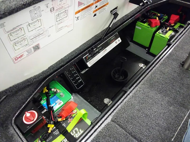 Slide: The Image of 2025 Ranger Z521R Garmin Ranger Cup Equipped boat battery compartment. - 35