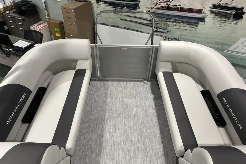 Slide: The Image of 2026 Bennington S Quad Bench 22 SSR interior with plush seating and modern design. - 8