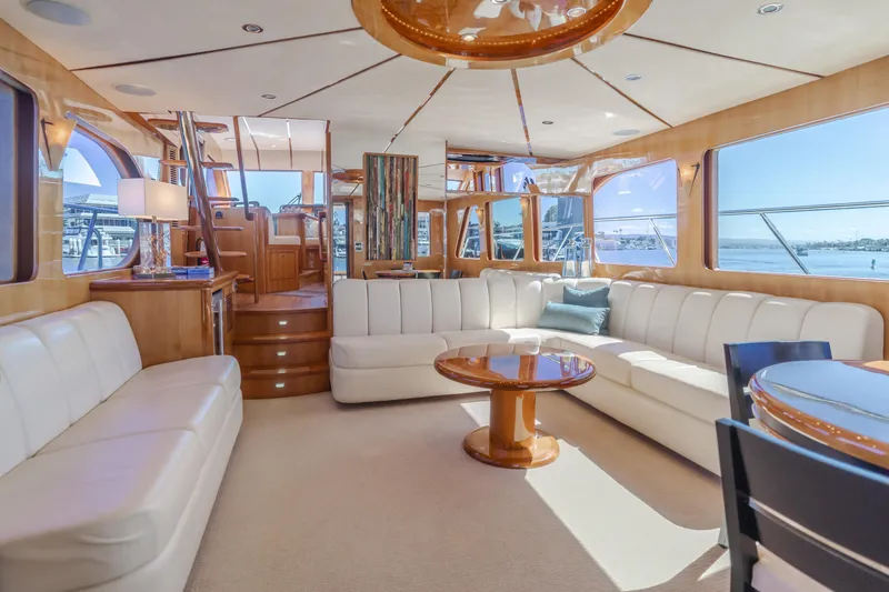 Slide: The Image of Luxurious interior of 2008 Ocean Alexander Pilothouse yacht with elegant seating and panoramic windows. - 19