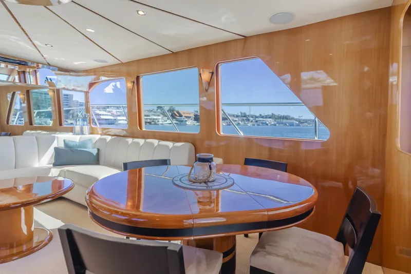 Slide: The Image of Luxurious interior of 2008 Ocean Alexander Pilothouse yacht with elegant seating and panoramic windows. - 24