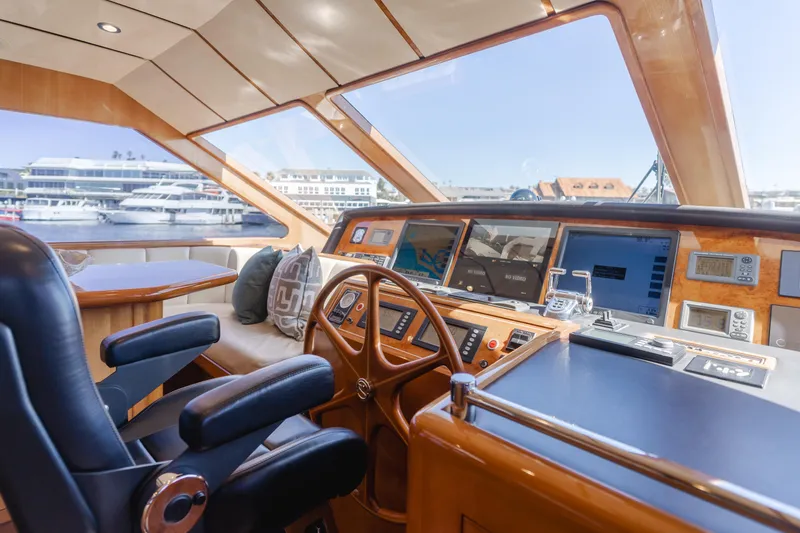 Slide: The Image of 2008 Ocean Alexander Pilothouse yacht interior with navigation controls and panoramic windows. - 26