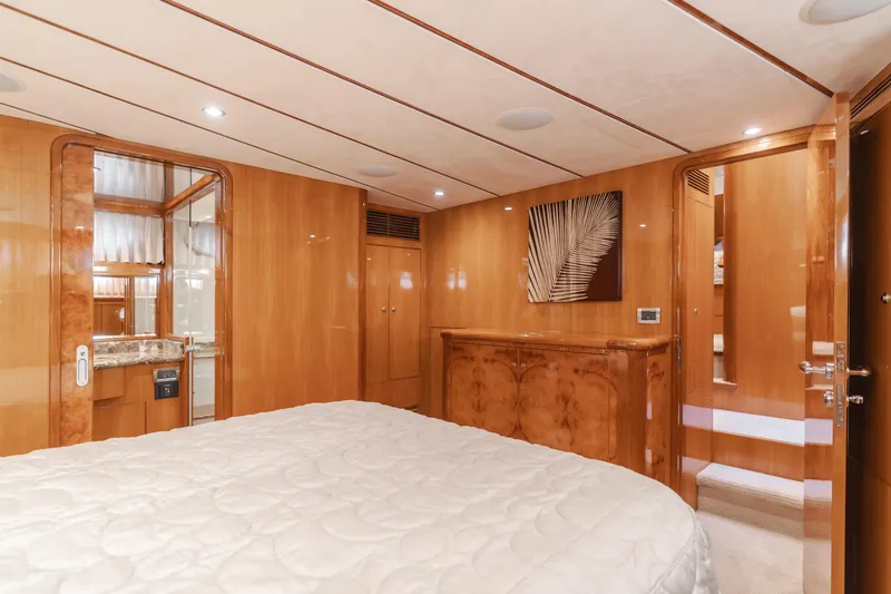 Slide: The Image of Luxurious 2008 Ocean Alexander Pilothouse bedroom with elegant wood finishes and modern decor. - 30