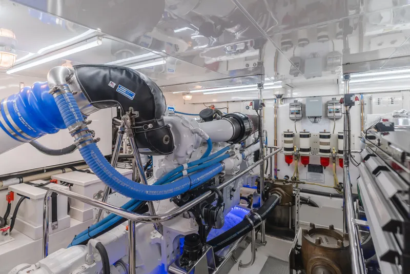 Slide: The Image of Engine room of 2008 Ocean Alexander Pilothouse yacht, showcasing advanced machinery and equipment. - 39
