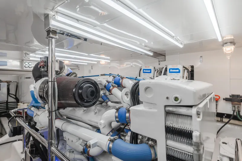 Slide: The Image of Engine room of 2008 Ocean Alexander Pilothouse yacht, featuring advanced machinery and equipment. - 40