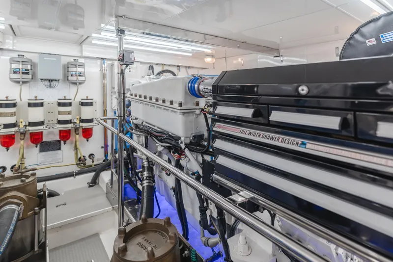 Slide: The Image of Engine room of 2008 Ocean Alexander Pilothouse yacht, showcasing advanced machinery and design. - 41