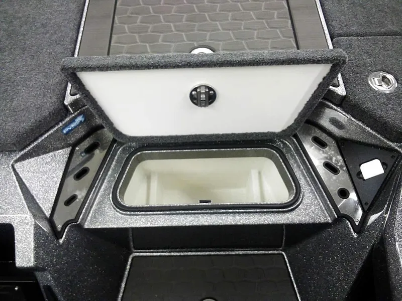 Slide: The Image of 2025 Ranger Z520R Ranger Cup Equipped boat storage compartment, open and empty. - 16