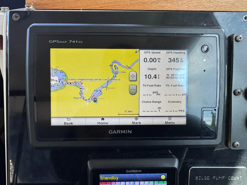 Slide: The Image of Garmin GPS display on 2005 Albin 28 Tournament Express boat dashboard. - 21