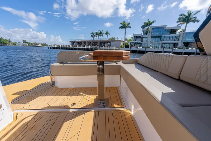 Slide: The Image of Luxurious Hanover 347 boat interior with waterfront view, 2024 model. - 22