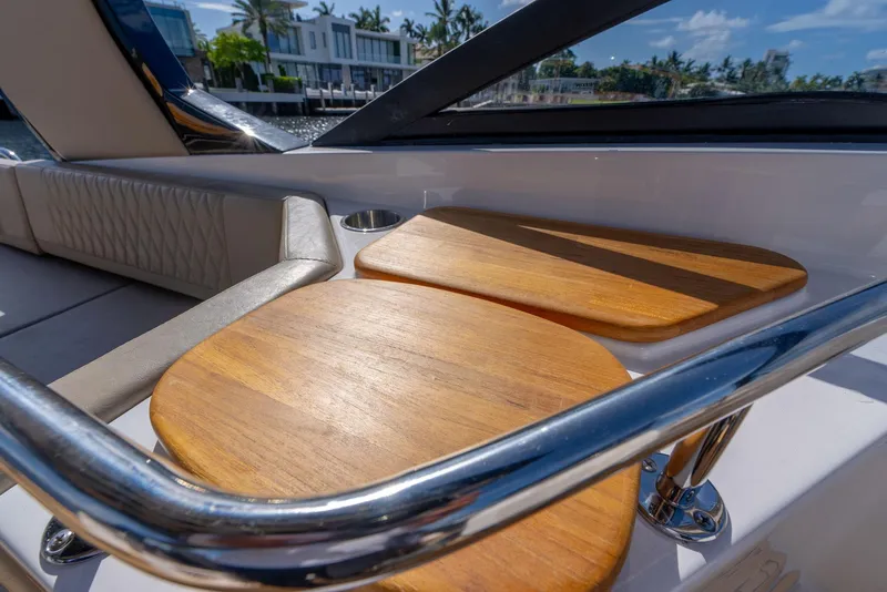 Slide: The Image of Luxurious interior of 2024 Hanover 347 yacht with wooden accents and sleek design. - 25