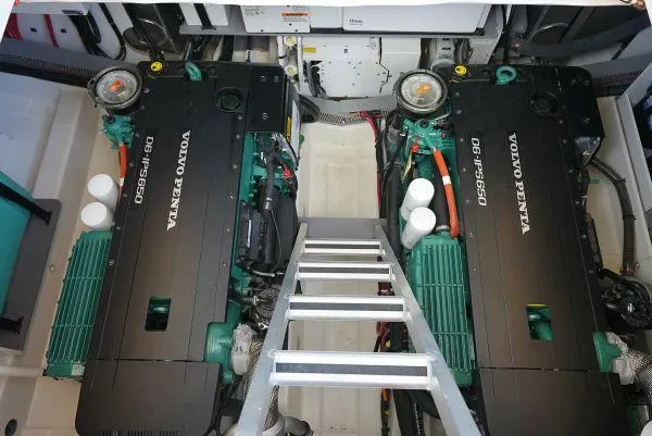 Slide: The Image of Engine room of 2021 Beneteau Monte Carlo 52 with twin Volvo Penta engines. - 27