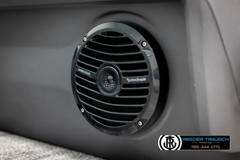Slide: The Image of 2025 Bennington MFBSE speaker detail with Rockford Fosgate audio system. - 39