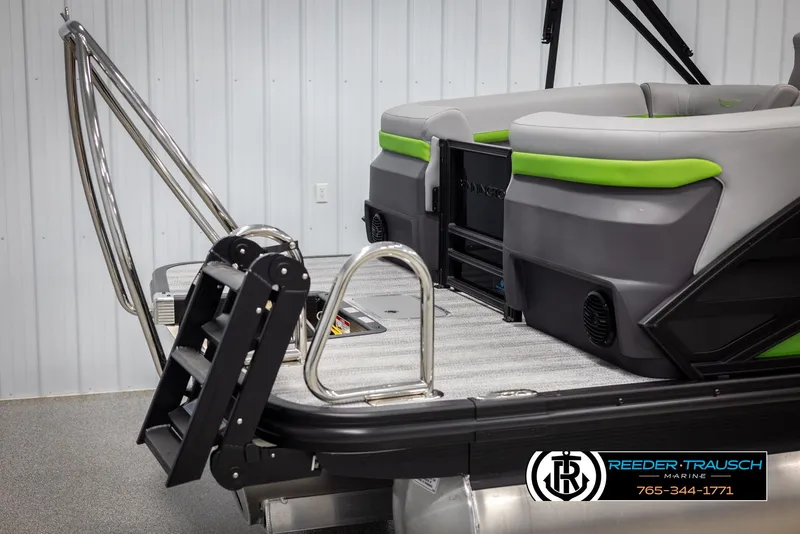 Slide: The Image of 2025 Bennington MFBSE boat with sleek design and modern seating. - 44